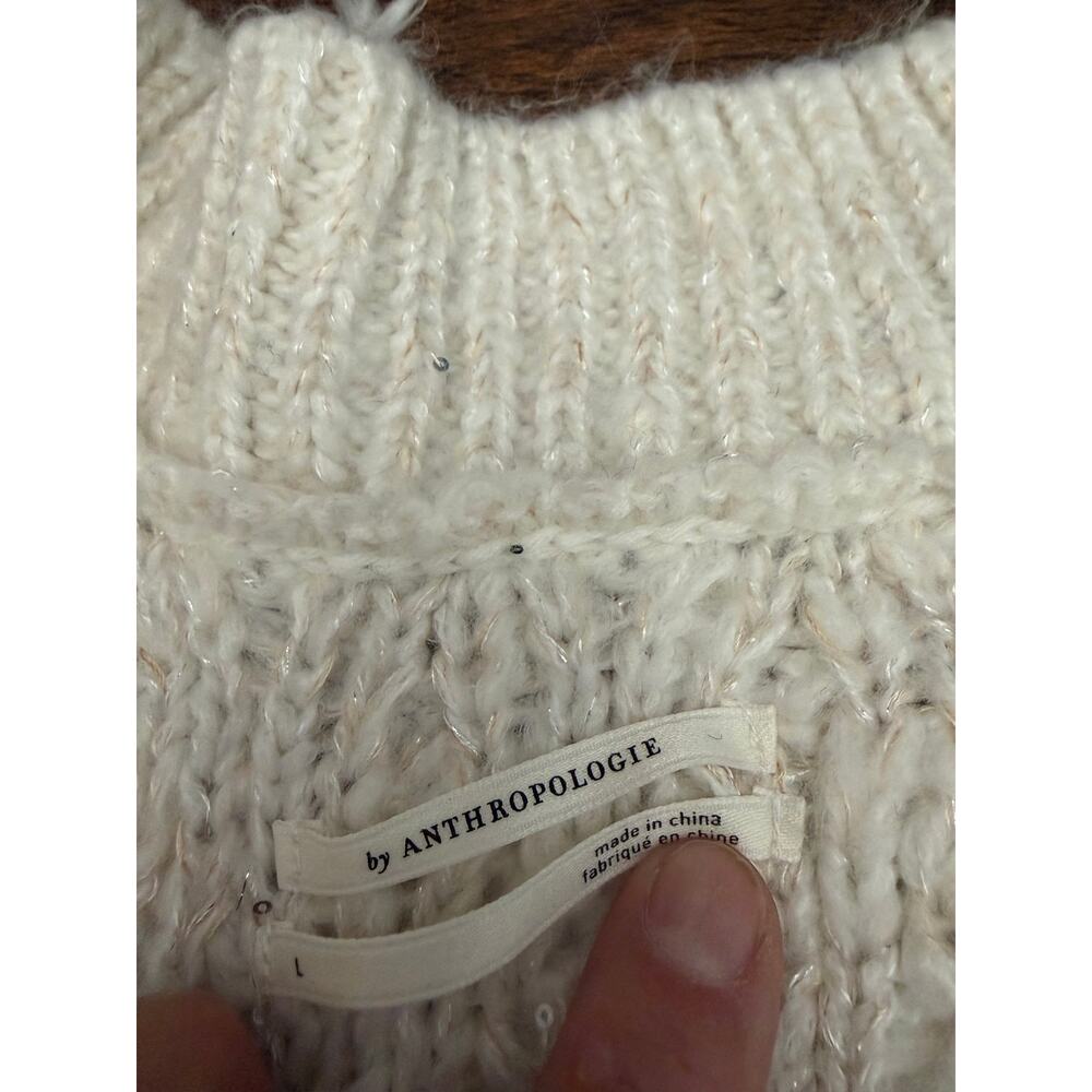 Anthropologie Fringed Pullover Sweater Oversized Ivory BOHO Shaggy Fringe Detail - Picture 10 of 13